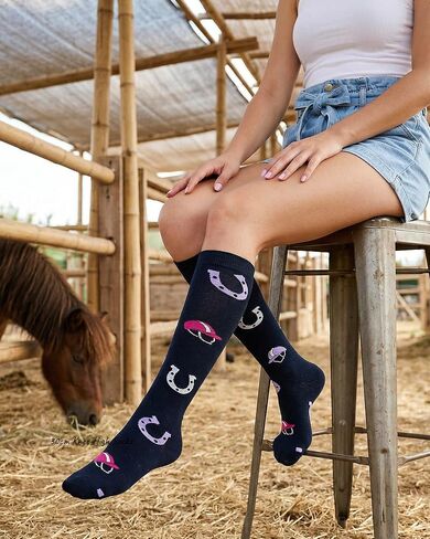 Belloxis Horse Gifts for Women Girls Equestrian Gift Horse Riding Socks 3 Pairs Knee High Boot Accessories Size 5-8 in Saudi Arabia