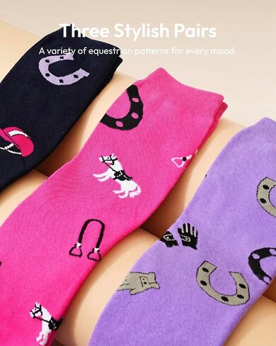 Belloxis Horse Gifts for Women Girls Equestrian Gift Horse Riding Socks 3 Pairs Knee High Boot Accessories Size 5-8 in Saudi Arabia