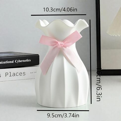 Small Plastic Flower Vase, Ceramic-Look Decorative Vase for Dried & Artificial Flowers, Cute Unbreakable Vase for Home Living Room Dining Wedding Decor(White) in Kuwait