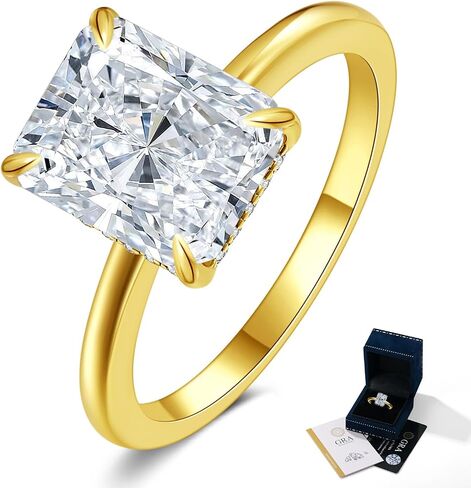 4CT Radiant Cut Moissanite Engagement Rings for Women, D Color VVS1 3EX Lab Grown 14K/White Gold Plated Wedding Promise Band, Anniversary Valentine's Gift with Certificate, Size 5-10 in Saudi Arabia
