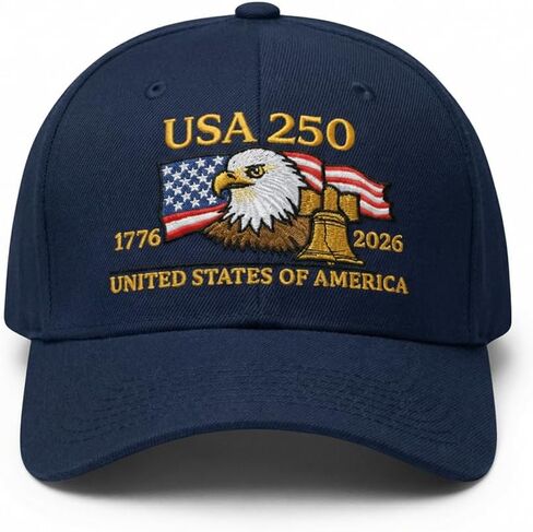 250 Anniversary USA Hat Embroidered 250th Commemorative Baseball Cap, Patriotic American Design with Eagle Liberty Adjustable Casual Fit for Men United States Celebration Gift Blue in Saudi Arabia
