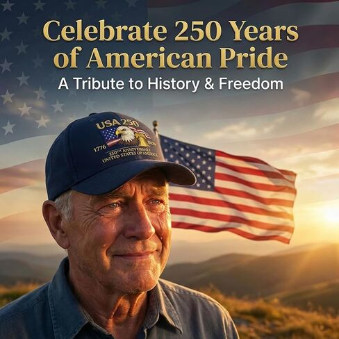 250 Anniversary USA Hat Embroidered 250th Commemorative Baseball Cap, Patriotic American Design with Eagle Liberty Adjustable Casual Fit for Men United States Celebration Gift Blue in Saudi Arabia