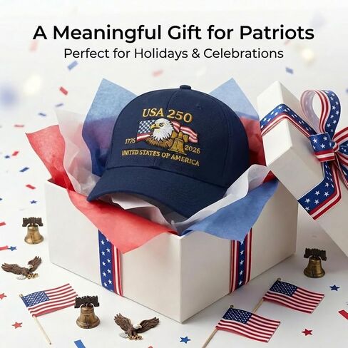250 Anniversary USA Hat Embroidered 250th Commemorative Baseball Cap, Patriotic American Design with Eagle Liberty Adjustable Casual Fit for Men United States Celebration Gift Blue in Saudi Arabia