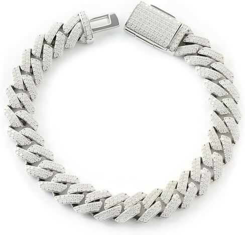 LuxeFlex Moissanite Prong Cuban Link Bracelet/Necklace for Men Women, VVS D Color Moissanite, 5 Times Rhodium Plated, White Gold Iced Out Hip Hop Jewelry with Box Clasp (10mm/12mm/14mm/20mm) in Saudi Arabia