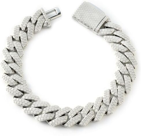 LuxeFlex Moissanite Prong Cuban Link Bracelet/Necklace for Men Women, VVS D Color Moissanite, 5 Times Rhodium Plated, White Gold Iced Out Hip Hop Jewelry with Box Clasp (10mm/12mm/14mm/20mm) in Saudi Arabia