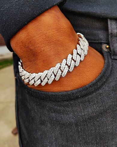 LuxeFlex Moissanite Prong Cuban Link Bracelet/Necklace for Men Women, VVS D Color Moissanite, 5 Times Rhodium Plated, White Gold Iced Out Hip Hop Jewelry with Box Clasp (10mm/12mm/14mm/20mm) in Saudi Arabia