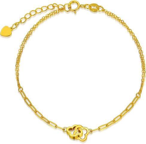 18kt Gold Italian Bracelet for Women, Yellow Gold Four Leaf Flower Link Chain Bracelet Jewelry Anniversary Birthday Gift for Her, Mom, Wife, Sister in Kuwait