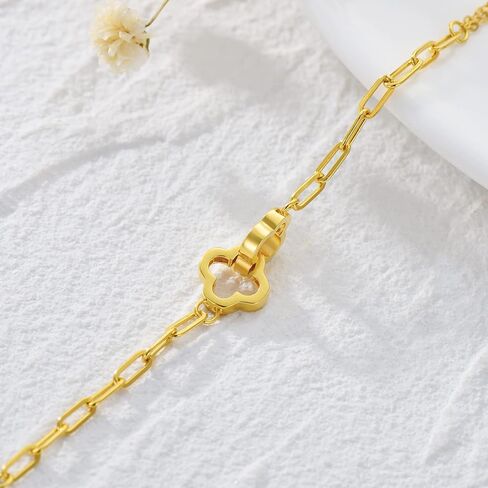 18kt Gold Italian Bracelet for Women, Yellow Gold Four Leaf Flower Link Chain Bracelet Jewelry Anniversary Birthday Gift for Her, Mom, Wife, Sister in Kuwait