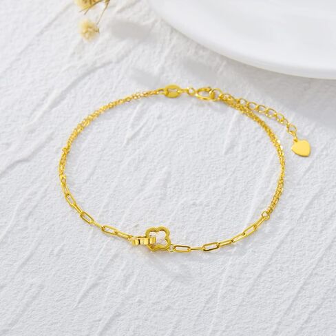 18kt Gold Italian Bracelet for Women, Yellow Gold Four Leaf Flower Link Chain Bracelet Jewelry Anniversary Birthday Gift for Her, Mom, Wife, Sister in Kuwait