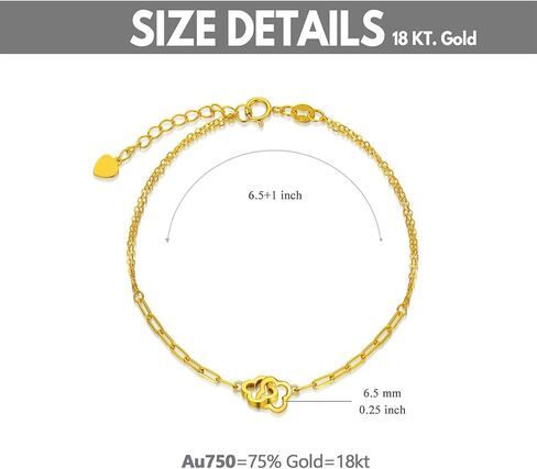18kt Gold Italian Bracelet for Women, Yellow Gold Four Leaf Flower Link Chain Bracelet Jewelry Anniversary Birthday Gift for Her, Mom, Wife, Sister in Kuwait