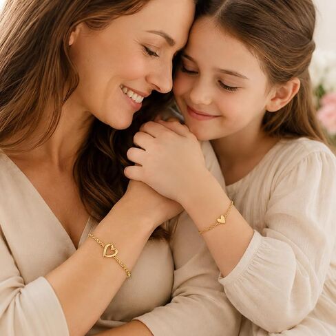 Mother Daughter Bracelets, 14K Gold Plated Stainless Steel Matching Heart Bracelet for Mothers Day Birthday Friend Gifts, Mommy and Me Bracelets Jewelry for Women, Adjustable Friendship Bracelet in Saudi Arabia