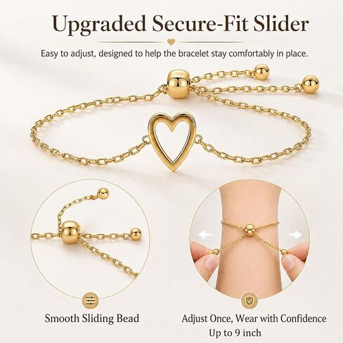 Mother Daughter Bracelets, 14K Gold Plated Stainless Steel Matching Heart Bracelet for Mothers Day Birthday Friend Gifts, Mommy and Me Bracelets Jewelry for Women, Adjustable Friendship Bracelet in Saudi Arabia