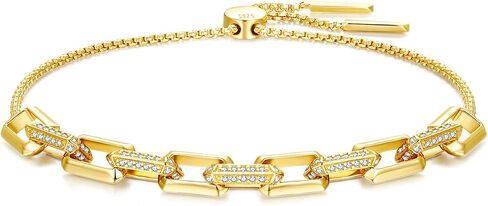 ARSIS Dainty Stackable Link Bracelet for Women, 18K Gold Plated CZ Paperclip Chain with Slider Clasp, Adjustable Layering Jewelry for Daily Office Summer Party Holiday Gift in Saudi Arabia