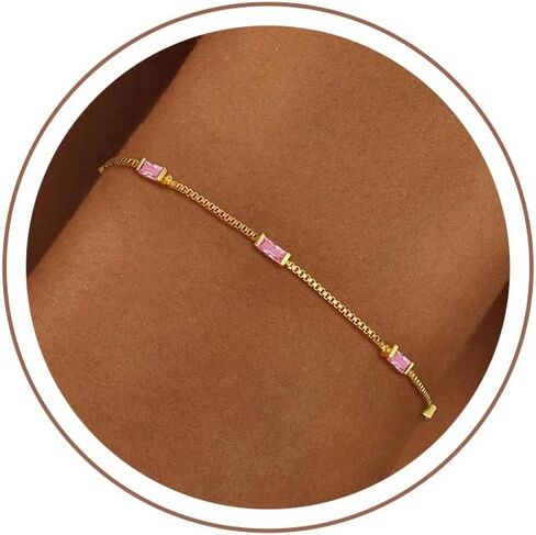 Mothers Day Gifts - Birthstone Bracelets for Women Trendy, Dainty 18K Gold/Silver Plated Diamond Bracelet Non Tarnish Friendship Bracelet Jewelry Gifts for Women Mom Sister Daughter Girlfriend in Saudi Arabia
