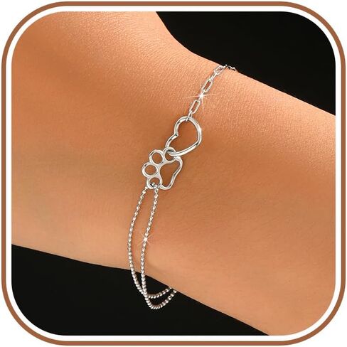SUYACS 925 Sterling Silver Cat Dog Puppy Pet Paw Print Bracelet for Women Dainty 14k Gold Plated Love Heart Link Bracelet Hollow Animal Paw Charm Chain Jewelry Birthday Gifts to Daughter in Saudi Arabia