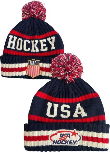 US Hockey Shield Logo Knit Hat Cap Navy | Premium Quality, Comfort & Style | Woold Blend | Fan Gear Limited Edition | Officially Licensed Apparel in Saudi Arabia