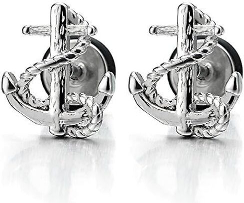 Stainless Steel Mens Women Marine Anchor Stud Earrings, Screw Back, 2 pcs in Saudi Arabia