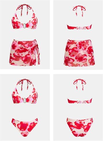 CUPSHE Women's Bikini Sets Three Piece Swimsuit V Neck Halter Triangle Top Hook Cheeky Mesh Sarong Skirt in Kuwait