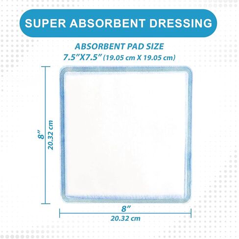 MedVance Super Absorbent Dressing, Dressing Pads for Wound Care, for Pressure Ulcers and 1st/2nd Degree Burns, Superior Moisture Absorbency Bandages, Box of 5 dressings (8"x8") in Kuwait