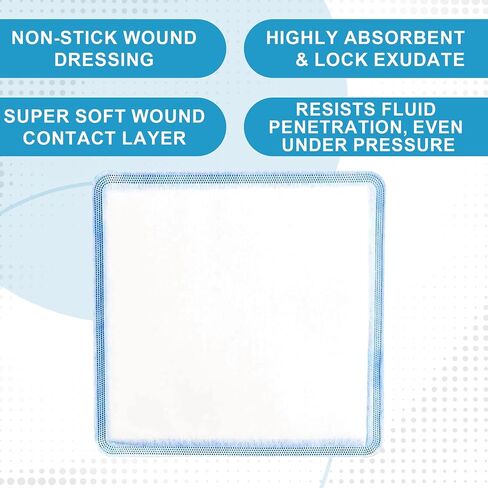 MedVance Super Absorbent Dressing, Dressing Pads for Wound Care, for Pressure Ulcers and 1st/2nd Degree Burns, Superior Moisture Absorbency Bandages, Box of 5 dressings (8"x8") in Kuwait