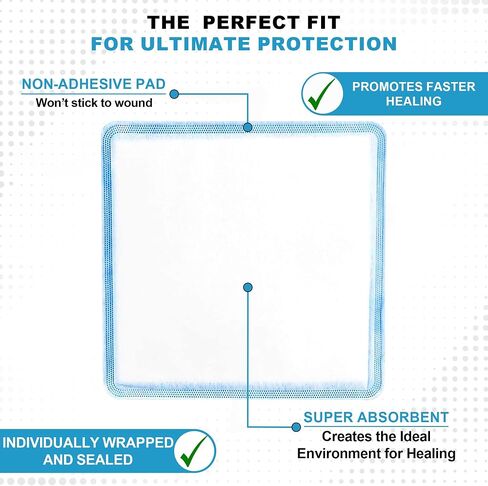 MedVance Super Absorbent Dressing, Dressing Pads for Wound Care, for Pressure Ulcers and 1st/2nd Degree Burns, Superior Moisture Absorbency Bandages, Box of 5 dressings (8"x8") in Kuwait