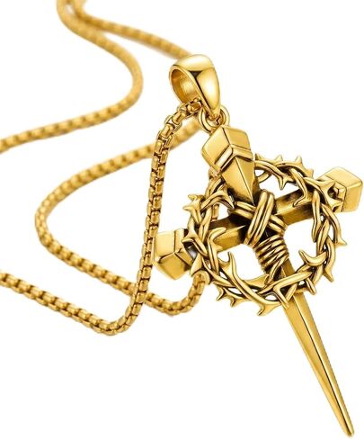 Crown of Thorns Cross Necklace for Men Women Religious Nail Cross Pendant with Thorn Wreath Christian Faith Jewelry in Saudi Arabia