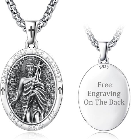 Patron Saint Medals 925 Sterling Silver Amulet Necklace Protection Jewelry for Men with 2.5mm 22"+2" Round Box Chain in Saudi Arabia
