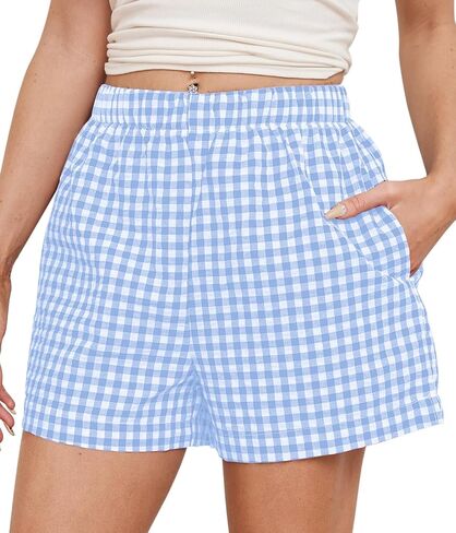Cotton Gingham Boxer Shorts for Women Casual Summer Pajama Lounge Sleep Cute Y2K Plaid Shorts Beach Bottoms in Saudi Arabia