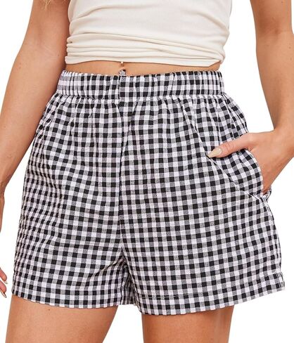 Cotton Gingham Boxer Shorts for Women Casual Summer Pajama Lounge Sleep Cute Y2K Plaid Shorts Beach Bottoms in Saudi Arabia