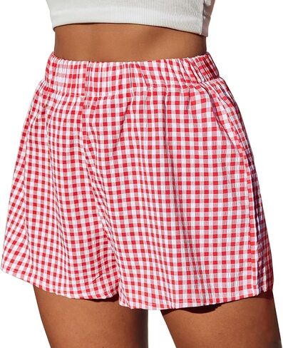 Cotton Gingham Boxer Shorts for Women Casual Summer Pajama Lounge Sleep Cute Y2K Plaid Shorts Beach Bottoms in Saudi Arabia