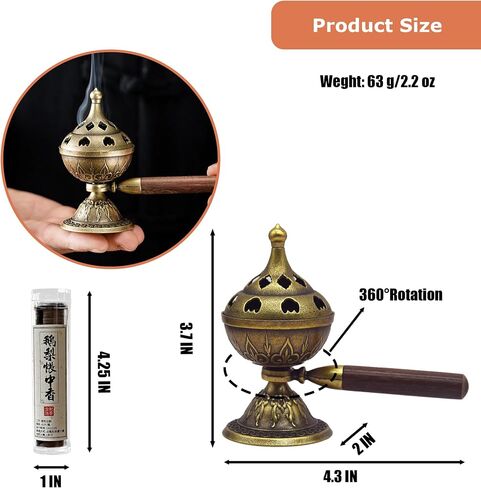 Handheld Incense Burner, 360° Rotating Handle with Incense Coils | Chinese Bronze Style,For Incense Coils, Yoga Meditation, Home Office Desk Decor in Saudi Arabia