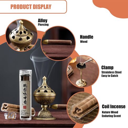Handheld Incense Burner, 360° Rotating Handle with Incense Coils | Chinese Bronze Style,For Incense Coils, Yoga Meditation, Home Office Desk Decor in Saudi Arabia