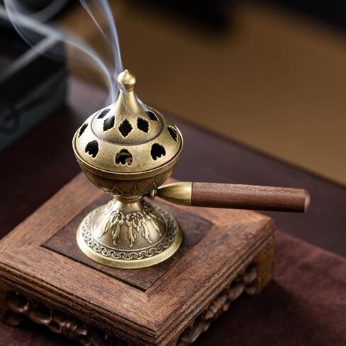 Handheld Incense Burner, 360° Rotating Handle with Incense Coils | Chinese Bronze Style,For Incense Coils, Yoga Meditation, Home Office Desk Decor in Saudi Arabia
