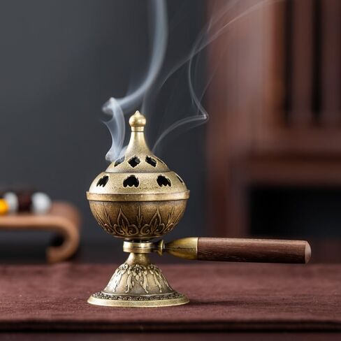 Handheld Incense Burner, 360° Rotating Handle with Incense Coils | Chinese Bronze Style,For Incense Coils, Yoga Meditation, Home Office Desk Decor in Saudi Arabia