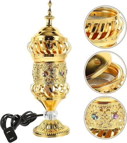 RCFINE Electric Incense Burner Bakhoor Metal Incense Burner Middle Eastern Style Arabic Incense Burner for Aromatherapy Yoga Spa Home Tabletop Decoration (Gold) in Saudi Arabia