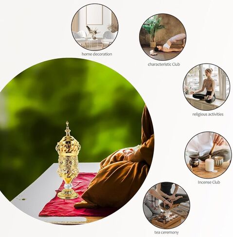 RCFINE Electric Incense Burner Bakhoor Metal Incense Burner Middle Eastern Style Arabic Incense Burner for Aromatherapy Yoga Spa Home Tabletop Decoration (Gold) in Saudi Arabia