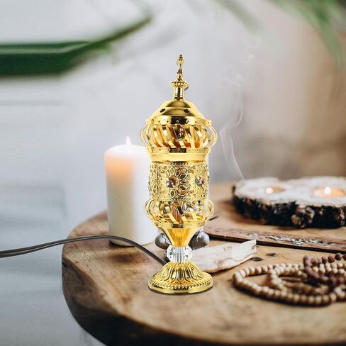 RCFINE Electric Incense Burner Bakhoor Metal Incense Burner Middle Eastern Style Arabic Incense Burner for Aromatherapy Yoga Spa Home Tabletop Decoration (Gold) in Saudi Arabia