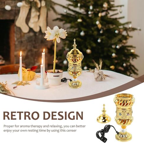 RCFINE Electric Incense Burner Bakhoor Metal Incense Burner Middle Eastern Style Arabic Incense Burner for Aromatherapy Yoga Spa Home Tabletop Decoration (Gold) in Saudi Arabia