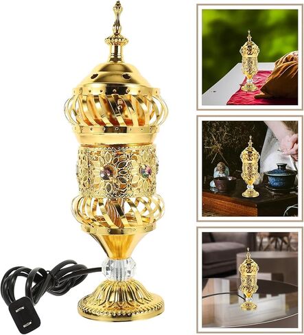 RCFINE Electric Incense Burner Bakhoor Metal Incense Burner Middle Eastern Style Arabic Incense Burner for Aromatherapy Yoga Spa Home Tabletop Decoration (Gold) in Saudi Arabia