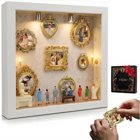 DIY Mini Museum Silhouette Box for Father's Day, Shadow Box Frame with Gold Mini Picture Frames & People Figurines for Anniversary, Valentine's Day Gifts, Birthday in Saudi Arabia