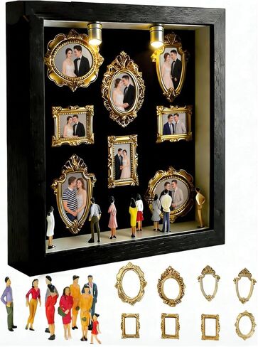 DIY Mini Museum Silhouette Box, Shadow Box Frame Display Case, Personalized Photo Shadow Boxes Display with 7pcs Mini Museum Figurines & 8pcs Mini Gold Frames, Valentine's Day Gifts for Him & Her in Saudi Arabia