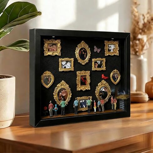 DIY Mini Museum Silhouette Box, Shadow Box Frame Display Case, Personalized Photo Shadow Boxes Display with 7pcs Mini Museum Figurines & 8pcs Mini Gold Frames, Valentine's Day Gifts for Him & Her in Saudi Arabia