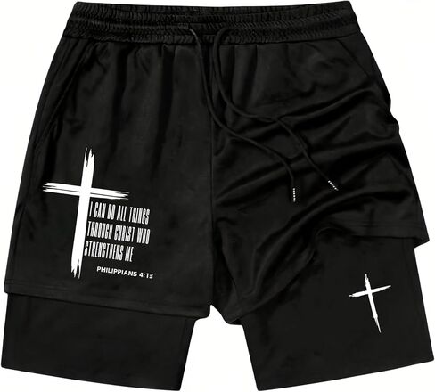 Men's Graphic 2 in 1 Shorts with Liner Goth Skull Drawstring Elastic Waisted Running Gym Shorts in Kuwait