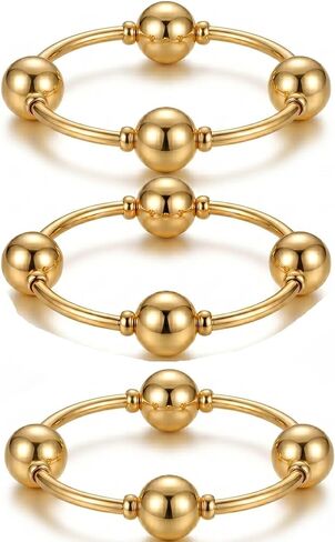 Chunky Beaded Bracelets for Women - 3Pcs Boho Gold Bangle Set, Statement Summer Beach trendy Jewelry in Saudi Arabia