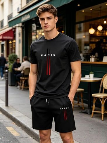 Men's 2 Piece Casual Tracksuit Short Sleeve T Shirt and Shorts Set Summer Athletic Running Workout Outfits in Kuwait