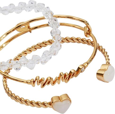 Alex and Ani Mama Bracelets - Women's Bracelets Set of 3, Expandable Wire Bangle, French Rope Cuff with Crystal Heart, Trendy Jewelry for Women in Kuwait