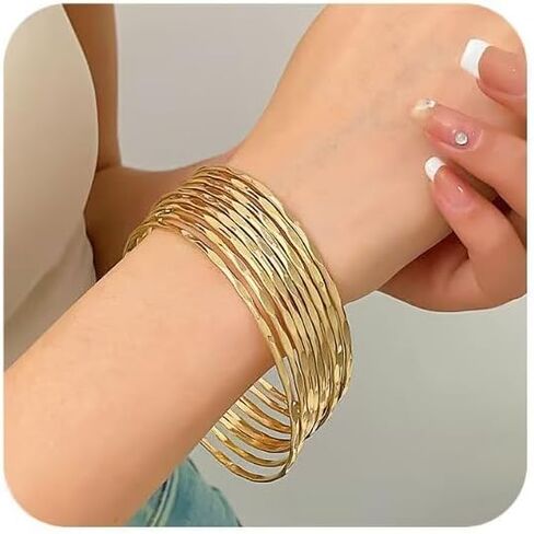 9-Piece Stackable Bangle Set, Minimalist Gold Geometric Cuff Bracelets for Women, Layered Boho Chic Alloy Arm Party Jewelry in Saudi Arabia