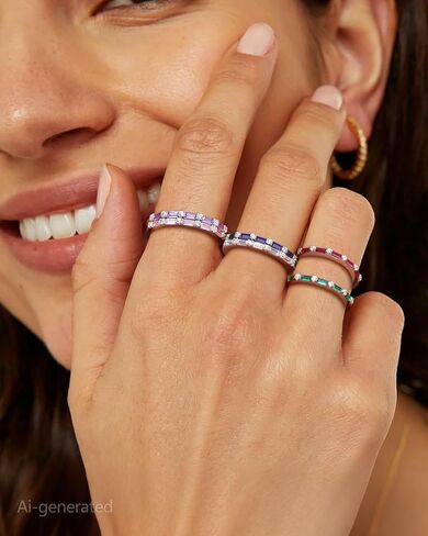 925 Sterling Silver 1.5mm Thin Stackable Rings for Women Created Ruby/Sapphire/Emerald/Cubic Zirconia Band(with Gift Box) in Saudi Arabia