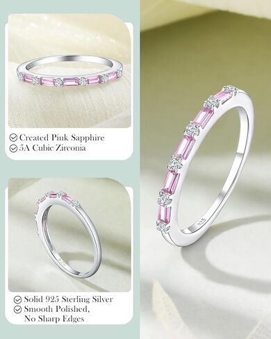 925 Sterling Silver 1.5mm Thin Stackable Rings for Women Created Ruby/Sapphire/Emerald/Cubic Zirconia Band(with Gift Box) in Saudi Arabia