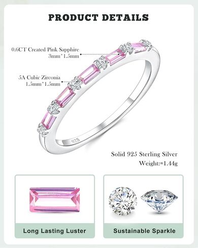 925 Sterling Silver 1.5mm Thin Stackable Rings for Women Created Ruby/Sapphire/Emerald/Cubic Zirconia Band(with Gift Box) in Saudi Arabia